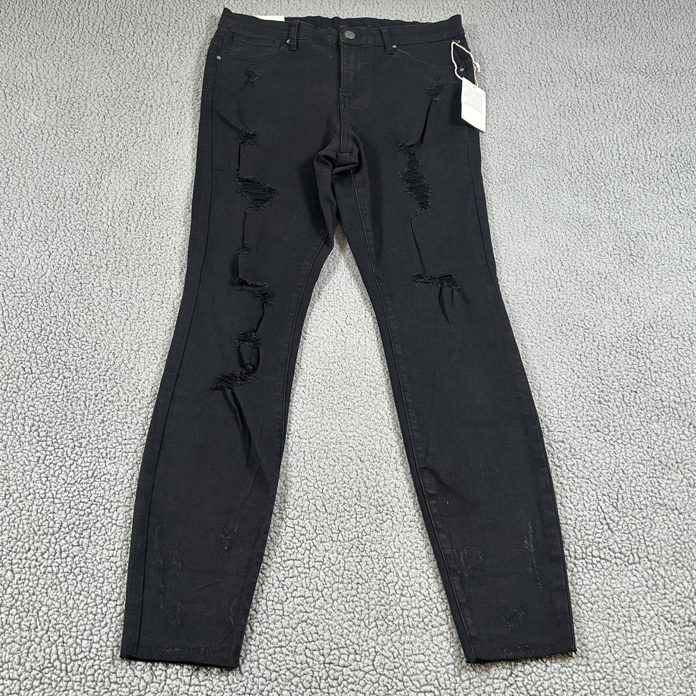 Grace & Lace Jeans Womens 16 Black High Rise Distressed Skinny Stretch Denim